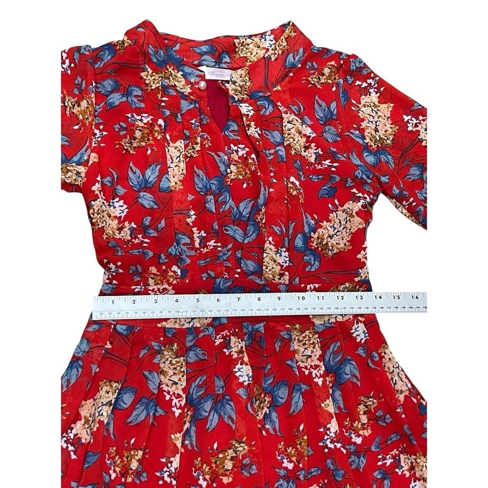 Red Floral Maxi Long Dress Medium Tie Back Classy Flowing - Picture 4 of 11